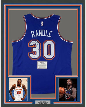 Framed Autographed/Signed Julius Randle 35x39 New York Knicks Blue Basketball Jersey Fanatics COA