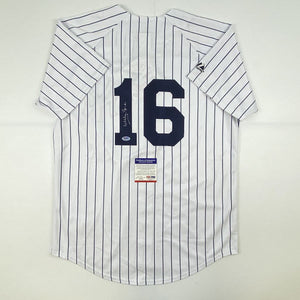 Autographed/Signed Whitey Ford New York Pinstripe Baseball Jersey PSA/DNA COA #2