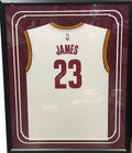Framed Autographed/Signed LeBron James 35x39 Cleveland Cavaliers White Basketball Jersey PSA/DNA COA/LOA