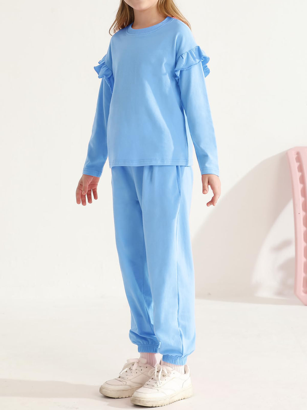 Valcatch Girls Sweatsuit 2 Piece Outfit Cute Ruffle Sweatshirt and Sweatpants Kids Tracksuit Jogger Set Fall Winter Clothes