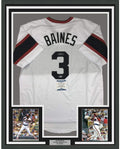 Framed Autographed/Signed Harold Baines 35x39 Chicago White Retro Baseball Jersey Beckett BAS COA