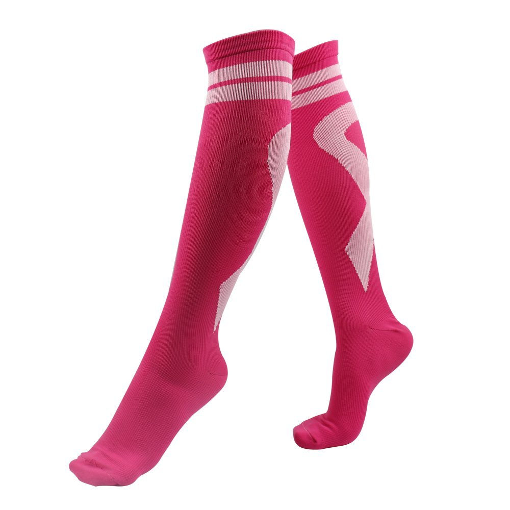Subesty 2 Pairs Breast Cancer Awareness Compression Socks Pink Ribbon Size S/M