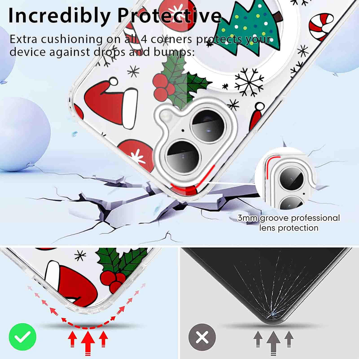 iPhone 16 Clear MagSafe Cases, 2-Pack, Christmas Prints