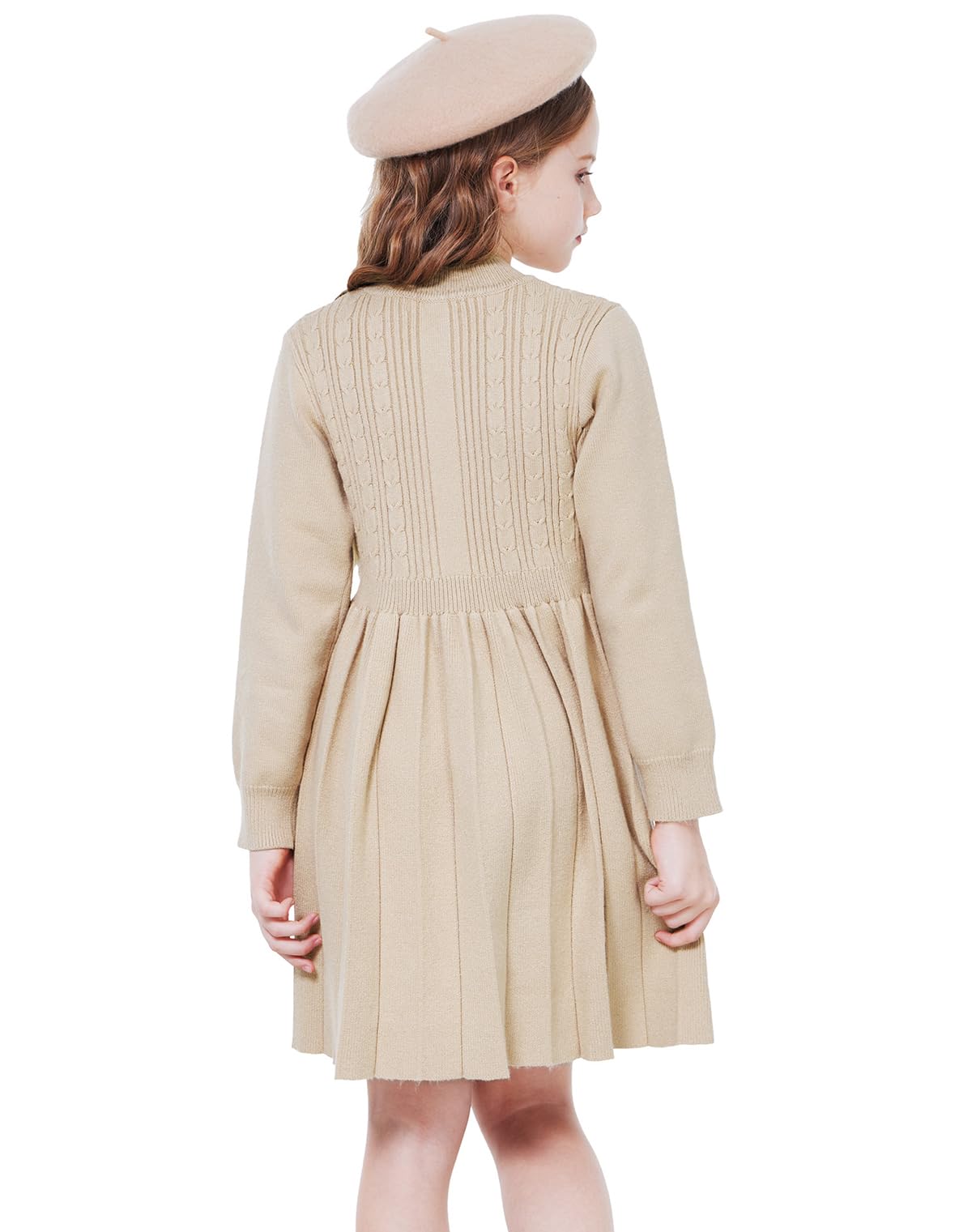 WULFUL Girls Long Sleeve Sweater Dress Pleated Knit Casual Fall Winter 5-12Y