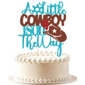 VQOUZVSR A Little Cowboy Is On The Way Cake Topper Blue Glitter Boy