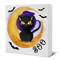 Hijie Halloween Black Cat Bat Wooden Sign Decor 5x5 Inches Indoor