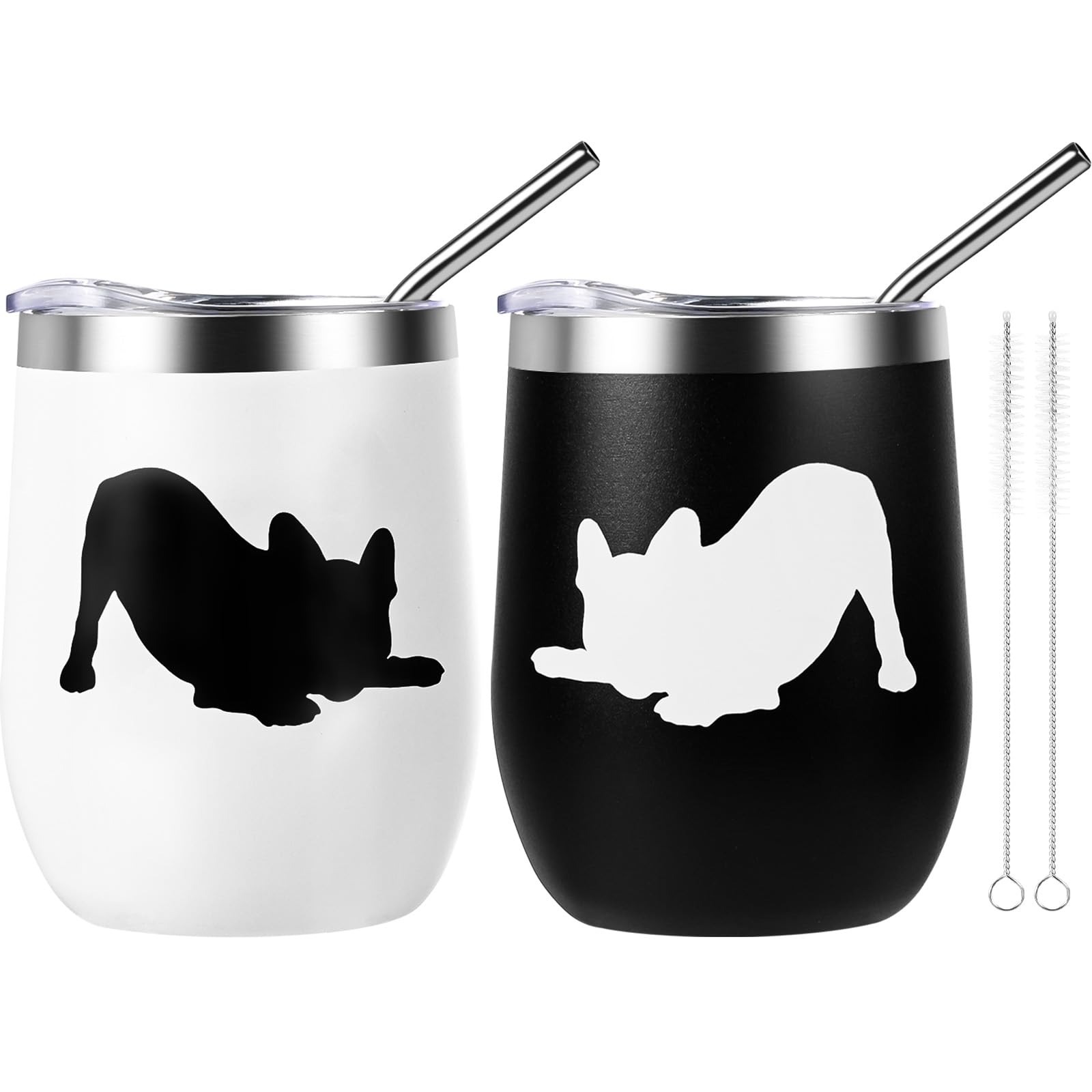 Yoiemivy French Bulldog Insulated Wine Tumbler Set 2, 12oz, Christmas Gift