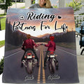 Personalized Motorcycle Couple Quilt/Fleece Blanket/Pillow Cover - Up to 4 People - Best Gift For Couple - Riding Partners For Life