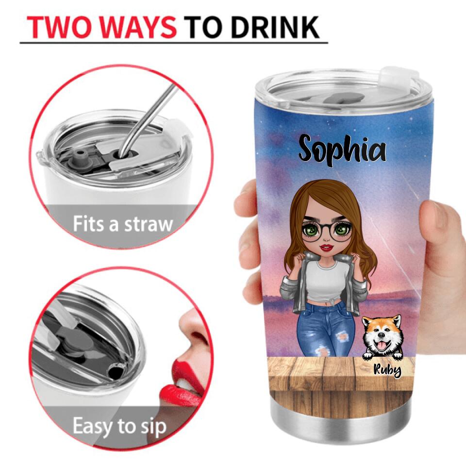 Personalized Dog Mom Chibi Front Tumbler - Gifts For Dog Lover With Up to 4 Dogs - Life Is Better With A Dog