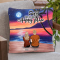 Personalized Couple and Dog Beach Dawn Pillow Cover - Gift For Camping Lovers with up to 4 Dogs - This Is Our Happy Place