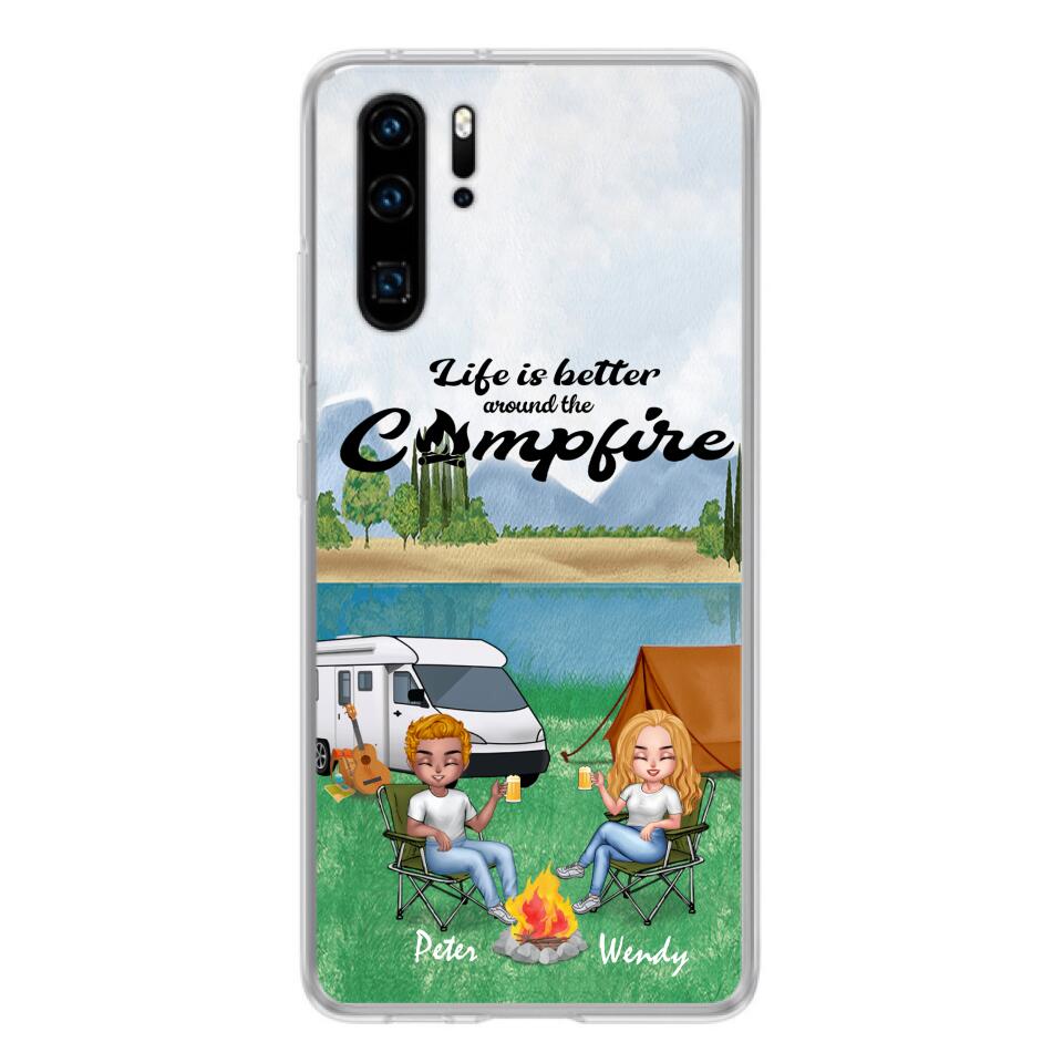 Personalized Camping Chibi Phone Case - Couple With Up to 2 Dogs - Gift Idea For Dog/Camping Lover - Life Is Better Around The Campfire - Case For Xiaomi, Oppo And Huawei