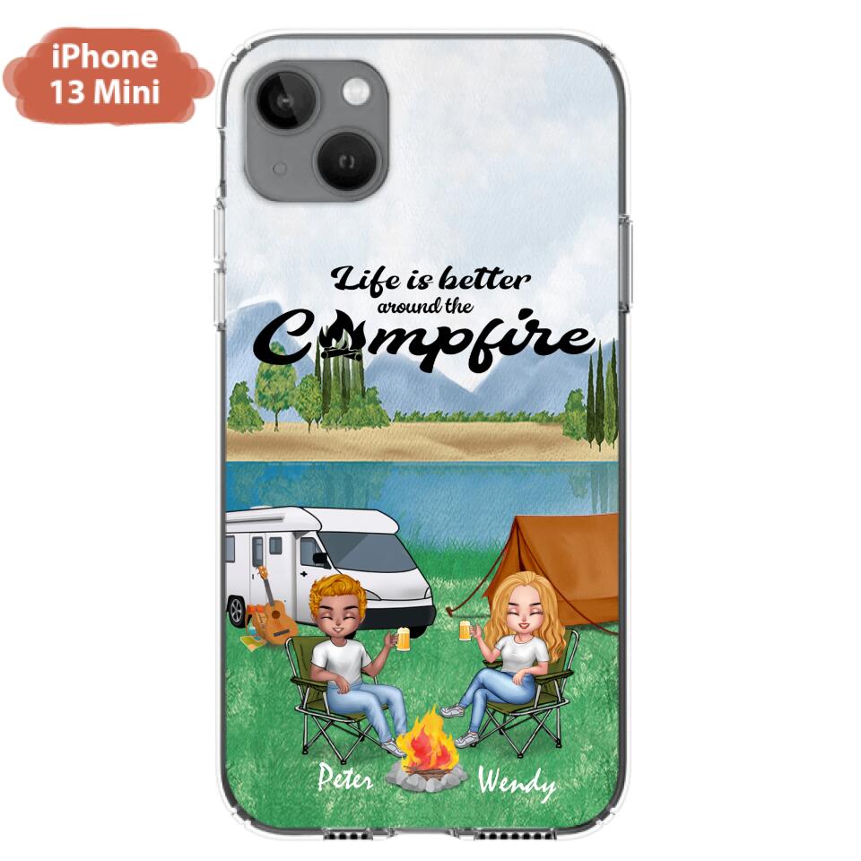 Personalized Camping Chibi Phone Case - Couple With Up to 2 Dogs - Gift Idea For Dog/Camping Lover - Life Is Better Around The Campfire - Case For iPhone And Samsung