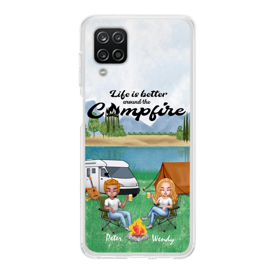 Personalized Camping Chibi Phone Case - Couple With Up to 2 Dogs - Gift Idea For Dog/Camping Lover - Life Is Better Around The Campfire - Case For iPhone And Samsung