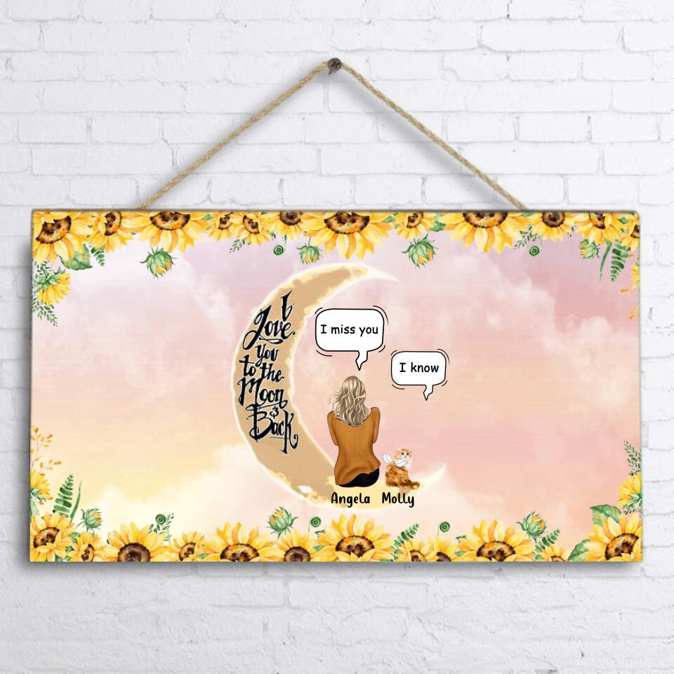 Personalized Memorial Cat Sun Flower Door Sign - Up to 6 Cats - Memorial Gift Idea For Cat Lover - I Love You To The Moon And Back