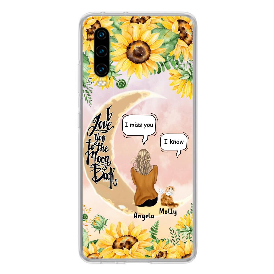Personalized Memorial Cat Sun Flower Phone Case - Up to 6 Cats - Memorial Gift Idea For Cat Lover - I Love You To The Moon And Back - Case For Xiaomi, Oppo And Huawei