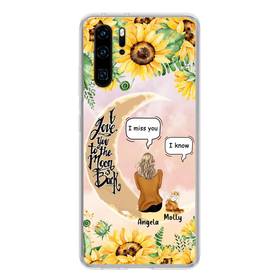 Personalized Memorial Cat Sun Flower Phone Case - Up to 6 Cats - Memorial Gift Idea For Cat Lover - I Love You To The Moon And Back - Case For Xiaomi, Oppo And Huawei