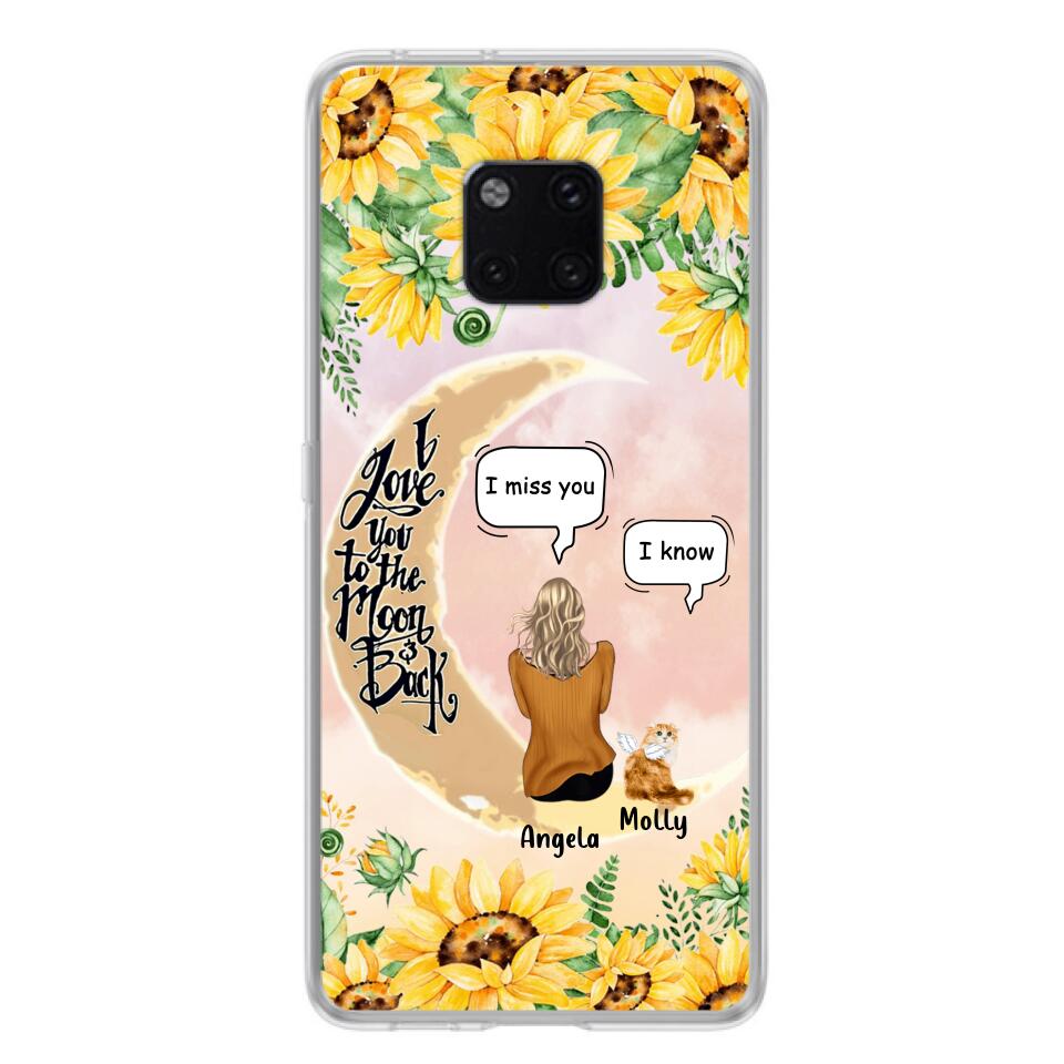 Personalized Memorial Cat Sun Flower Phone Case - Up to 6 Cats - Memorial Gift Idea For Cat Lover - I Love You To The Moon And Back - Case For Xiaomi, Oppo And Huawei