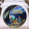 Personalized Camping Moon Couple Valentine's Day Flannel Round Blanket - Couple/Parents With Up to 3 Kids And 5 Pets - Valentine's Day Gift For Camping Lover - Life Is Better Around The Campfire