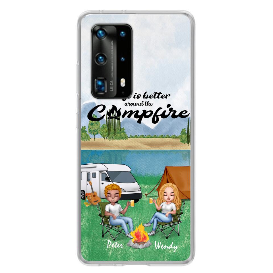 Personalized Camping Chibi Phone Case - Couple With Up to 2 Dogs - Gift Idea For Camping Lover - Case For Xiaomi, Oppo And Huawei