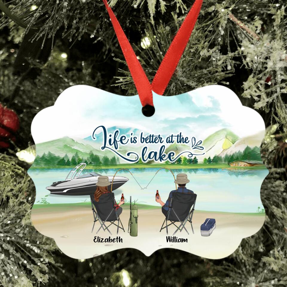 Personalized Fishing Family Ornament - Parents With Up to 4 Kids - Gift For Fishing Lover - Life Is Better At The Lake