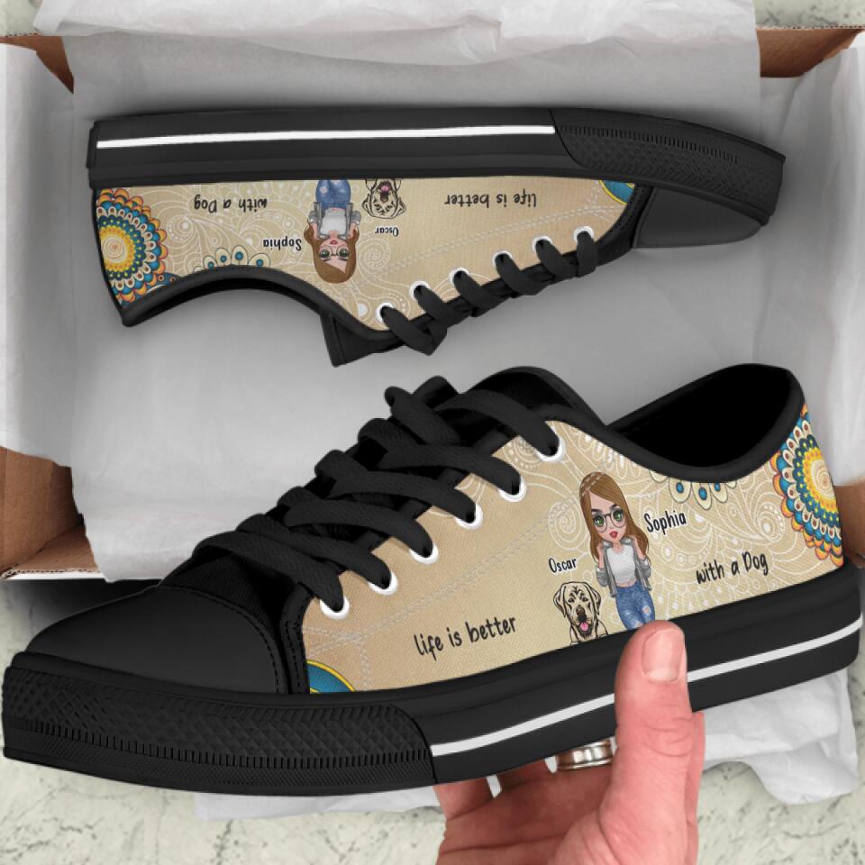 Personalized Dog Mom Front Sneakers - Up to 4 Dogs - Gift Idea For Dog Lover - Life Is Better With Dogs