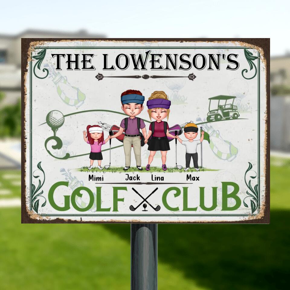 Personalized Golf Club Metal Sign - Adult/Couple/Parents With Up to 2 Kids - Gift Idea For Family/Golf Lovers