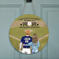 Personalized Baseball Mom Circle Door Sign - Gift Idea From Son To Mother For Mother's Day - Behind Every Son Who Believes In Himself Is A Mom Who Believed In Him First
