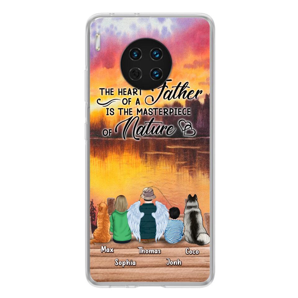 Custom Personalized Father Fishing Phone Case - Father With Up to 2 Kids And 2 Pets - Gift Idea For Father/ Fishing Lover - The Heart Of A Father Is The Masterpiece Of Nature - Case For Xiaomi, Oppo And Huawei