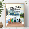 Personalized Father Fishing Poster - Father With Up to 2 Kids And 2 Pets - Gift Idea For Father/Fishing Lover - The Heart Of A Father Is The Masterpiece Of Nature