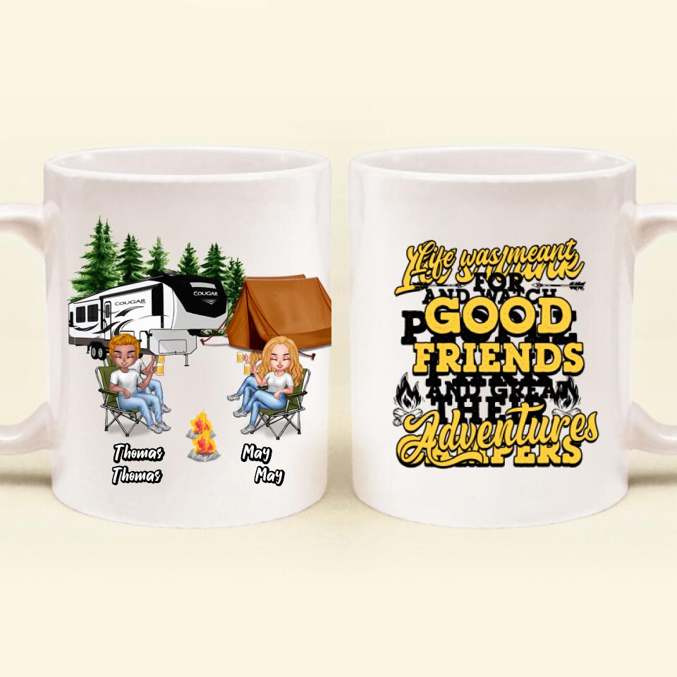 Personalized Camping Friends Mug - Up to 7 People - Gift For Camping Lovers/Friends - Let's Drink And Watch People Park Their Campers