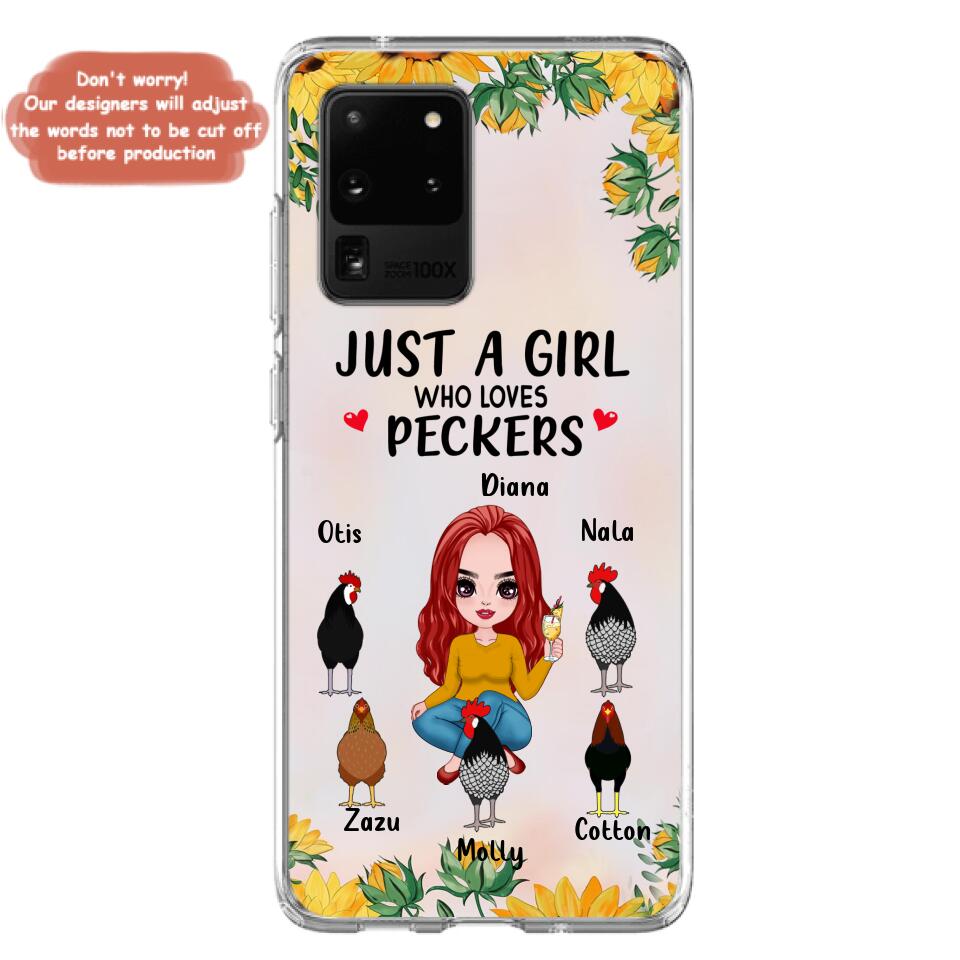 Personalized Chickens Phone Case - Up to 5 Chickens - Just A Girl Who Loves Peckers