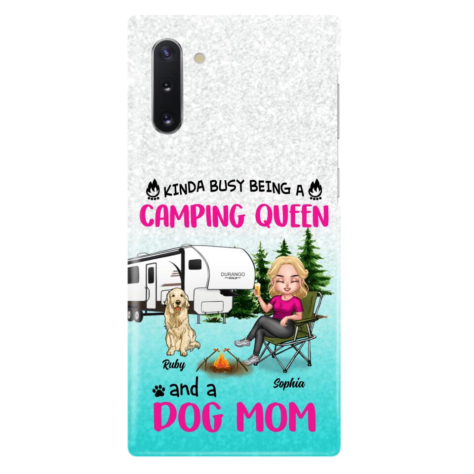 Custom Personalized Dog Camping Queen Phone Case - Upto 4 Dogs - Gift Idea For Dog Lovers/ Mother's Day - Kinda Busy Being A Camping Queen And A Dog Mom - Case For iPhone And Samsung