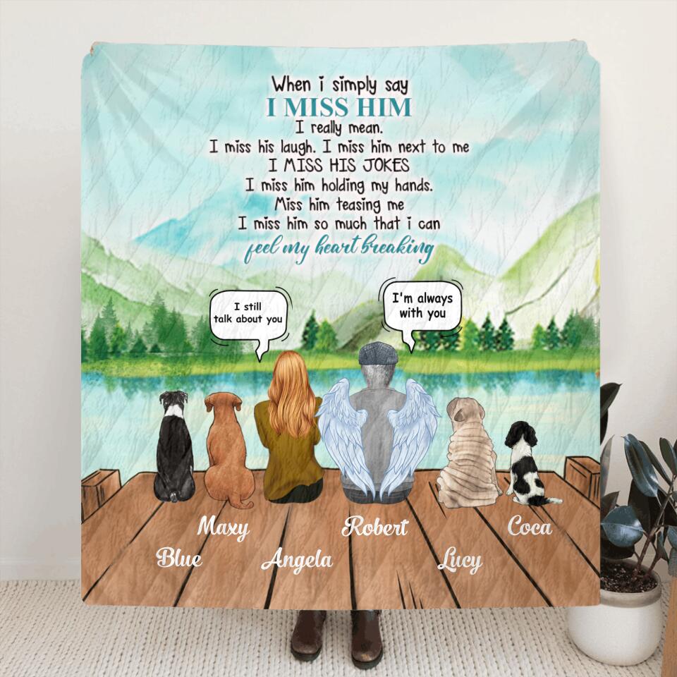 Personalized Memorial Fleece Throw Blanket/Quilt - Memorial Gift From Daughter To Father With Up To 4 Dogs - I Miss Him So Much