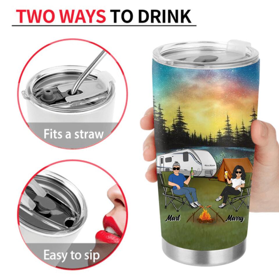 Personalized Husband And Wife Camping Tumbler - Gift Idea For Camping Couple - I Never Dreamed I'd Grow Up To Be A Super Cool Husband Of A Freaking Awesome Crazy Spoiled Camping Lady