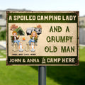 Personalized Camping Couple Metal Sign - Gift For Camping Lovers with up to 4 Dogs - A Spoiled Camping Lady and A Grumpy Old Man Camp Here