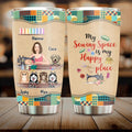 Personalized Sewing with Pet Tumbler - Gift Idea for Sewing Lovers with up to 5 Pets - My Sewing Space Is My Happy Place