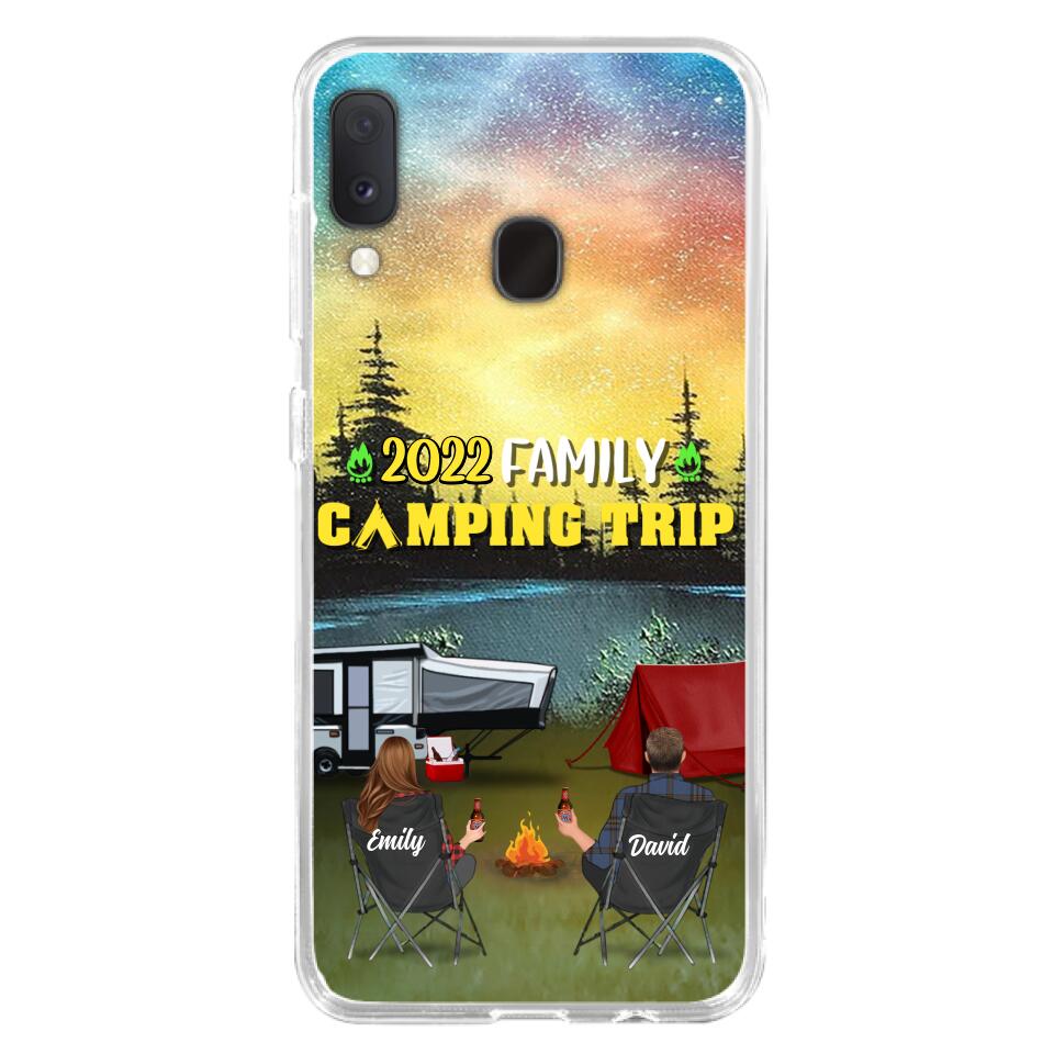 Custom Personalized Family Camping Trip Phone Case - Couple/ Single Parent/ Parents With Upto 2 Kids And 3 Pets - Gift Idea For Whole Family/ Camping Lover - Case For iPhone And Samsung