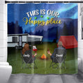 Personalized Family Camping Trip Shower Curtain - Couple/Single Parent/Parents With Up to 3 Kids And 4 Pets - Gift Idea For Whole Family/ Camping Lover - This Is Our Happy Place