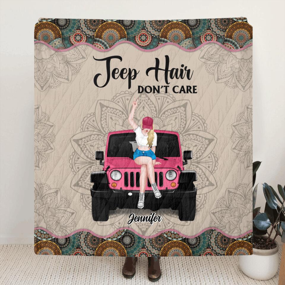 Personalized Off-road Girl Fleece Throw Blanket/Quilt - Up to 4 Dogs - Gift Idea For Dog/Off-road Lovers
