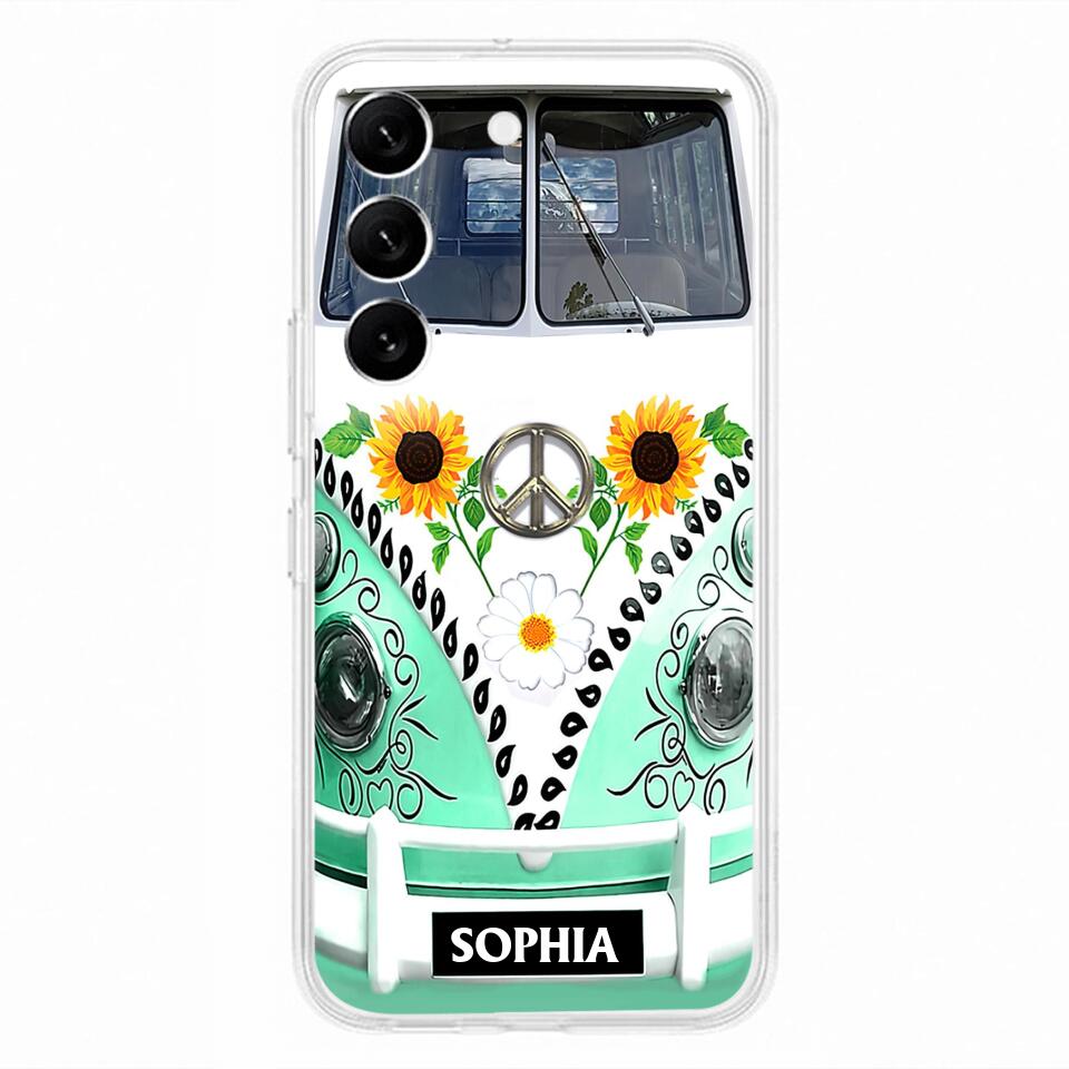 Custom Personalized Sunflower Peace Bus Phone Case - Best Gift Idea For Bus Lovers - Cases For iPhone And Samsung