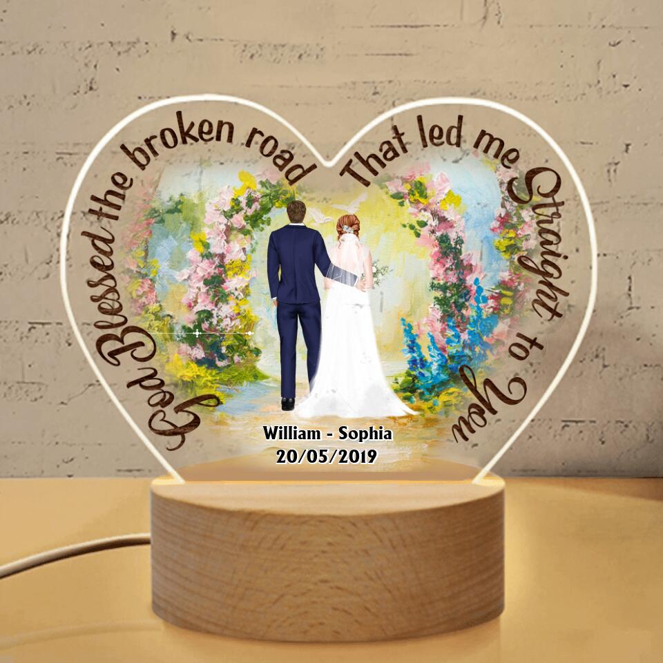 Personalized Wedding Heart-Shaped Acrylic Photo Panel - Gift Idea For Couple - God Blessed The Broken Road That Led Me Straight To You