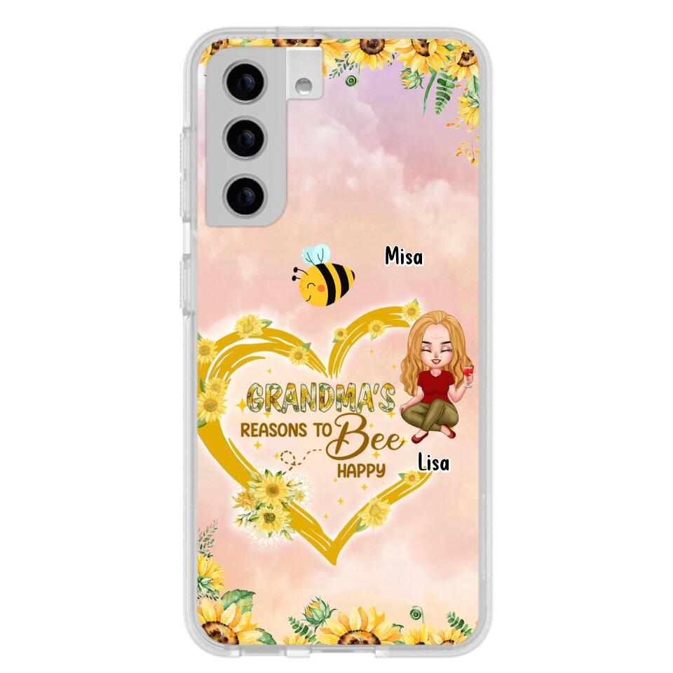 Custom Personalized Grandma Phone Case - Up to 6 Kids - Mother's Day Gift For Grandma - Grandma's Reasons To Bee Happy - Case For iPhone And Samsung