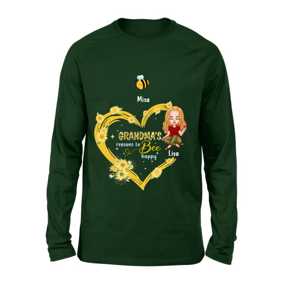 Personalized Grandma Shirt - Up to 6 Kids - Mother's Day Gift For Grandma - Grandma's Reasons To Bee Happy