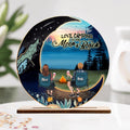 Personalized Camping Moon Wooden Plaque - Gift Idea For Camping Lover - Adult/Couple/Parents With Up to 2 Kids And 3 Pets - Love Camping To The Moon & Back