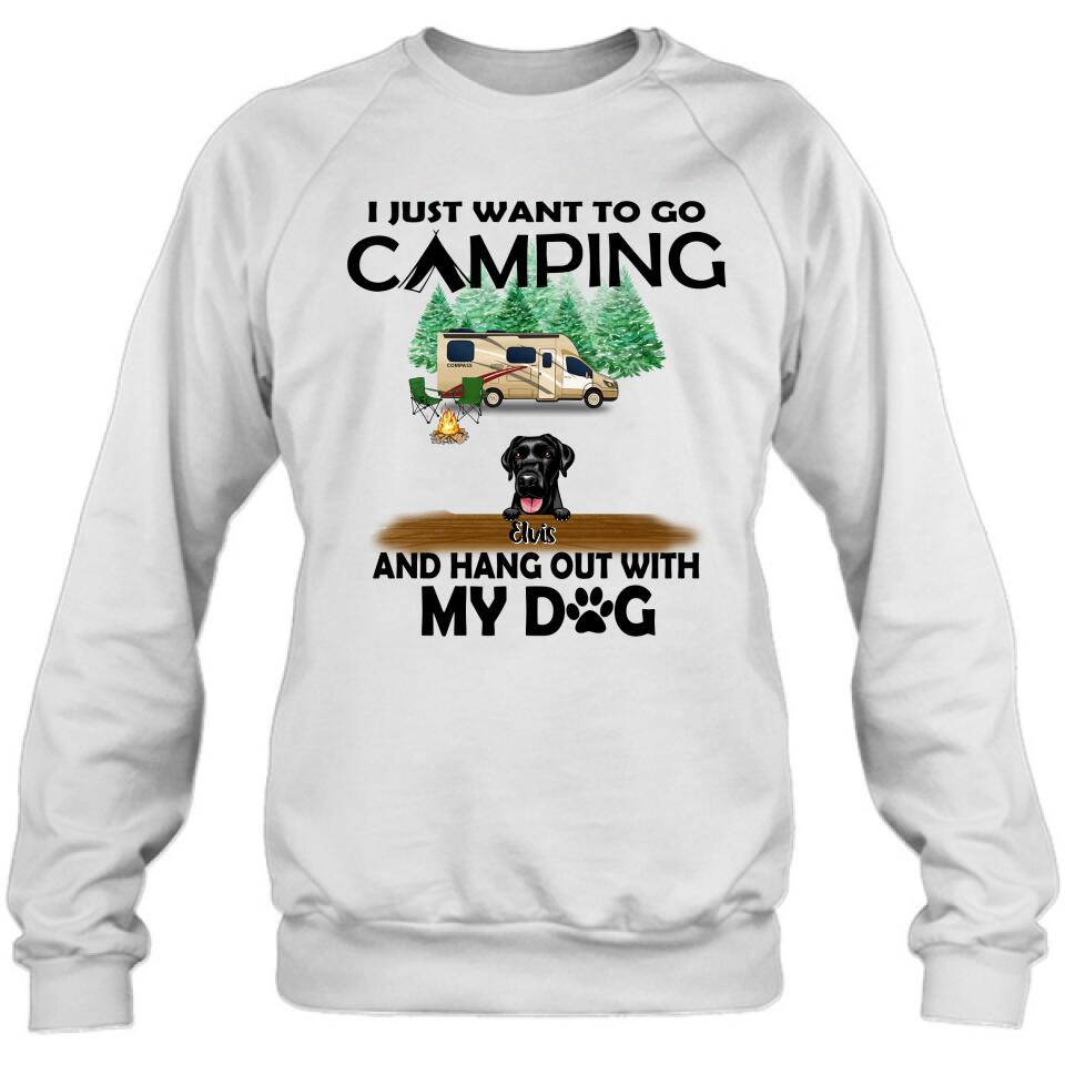 Personalized Dog Camping T-shirt - Gift For Dog Lovers with up to 5 Dogs - I Just Want To Go Camping