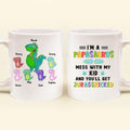Personalized Papasaurus Mug - Father Day's Gift with up to 6 Kids - I'm A Papasaurus Mess With My Kids and You'll Get Jurasskicked