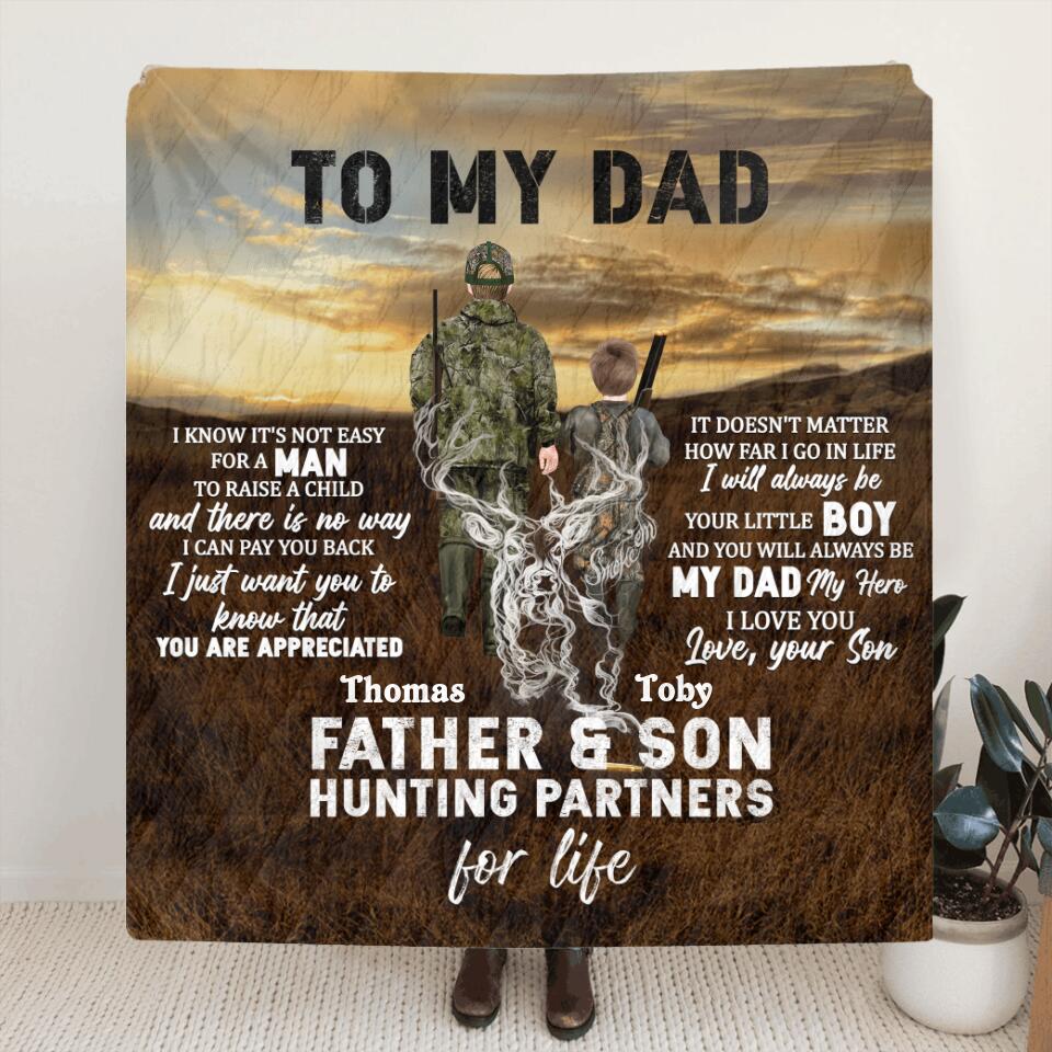 Personalized Hunting Quilt/Fleece Blanket - Gift Idea For Father's Day - Father And Son Hunting Partners For Life