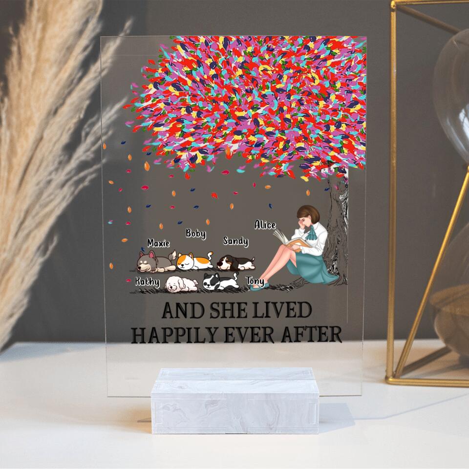 Personalized Reading Girl Acrylic Plaque - Up to 5 Pets - Gift Idea For Book/Dog/Cat Lover - In My Dream World Books Are Free And Reading Makes You Thin