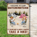 Personalized Welcome To Camp Quitcherbitchin Flag Sign - Gift Idea For Camping Lovers - Up To 6 People - If You're Not A Happy Camper Take A Hike!