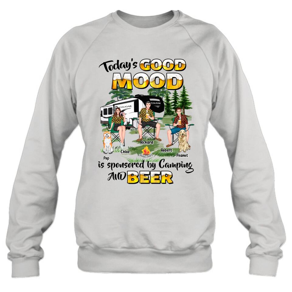 Personalized Camping Shirt/Pullover Hoodie - Gift Idea For Camping Lover/Friends/Couple - Up to 3 People And 2 Dogs - Today's Good Mood Is Sponsored By Camping And Beer